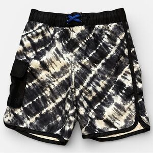 Lands' End Black & White Tie Dyed Swim Shorts Size Small 6-7